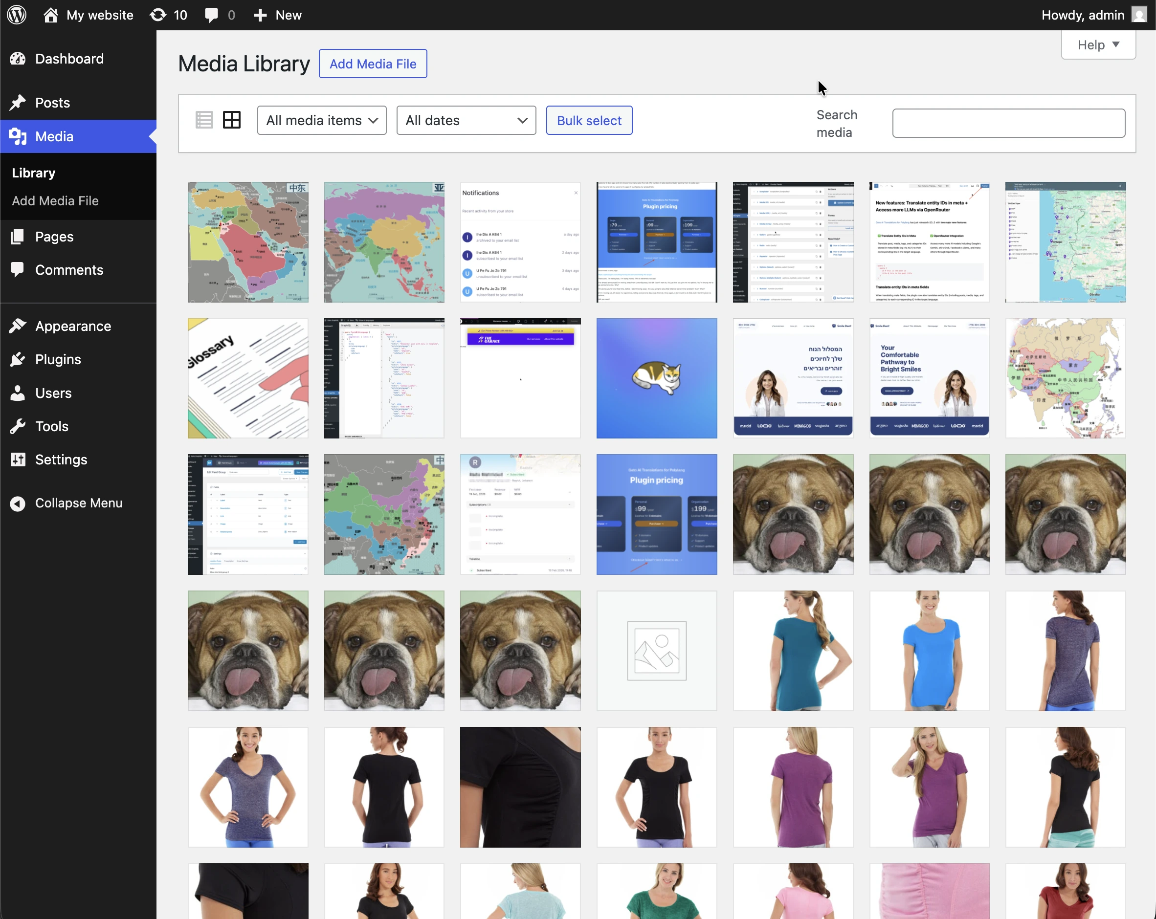 Медиатека WordPress в режиме Grid