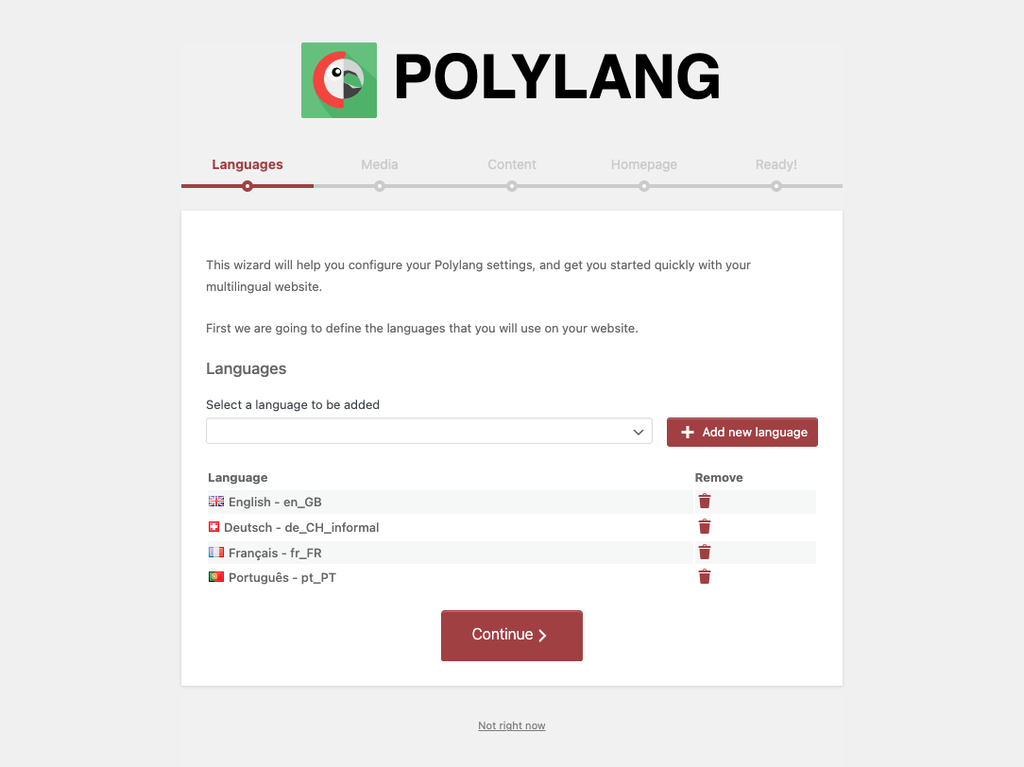 Мастер настройки Polylang