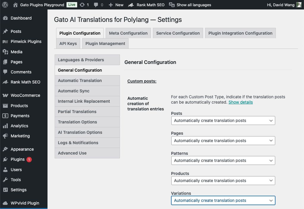 Автоматический перевод продуктов WooCommerce с помощью Gato AI Translations for Polylang